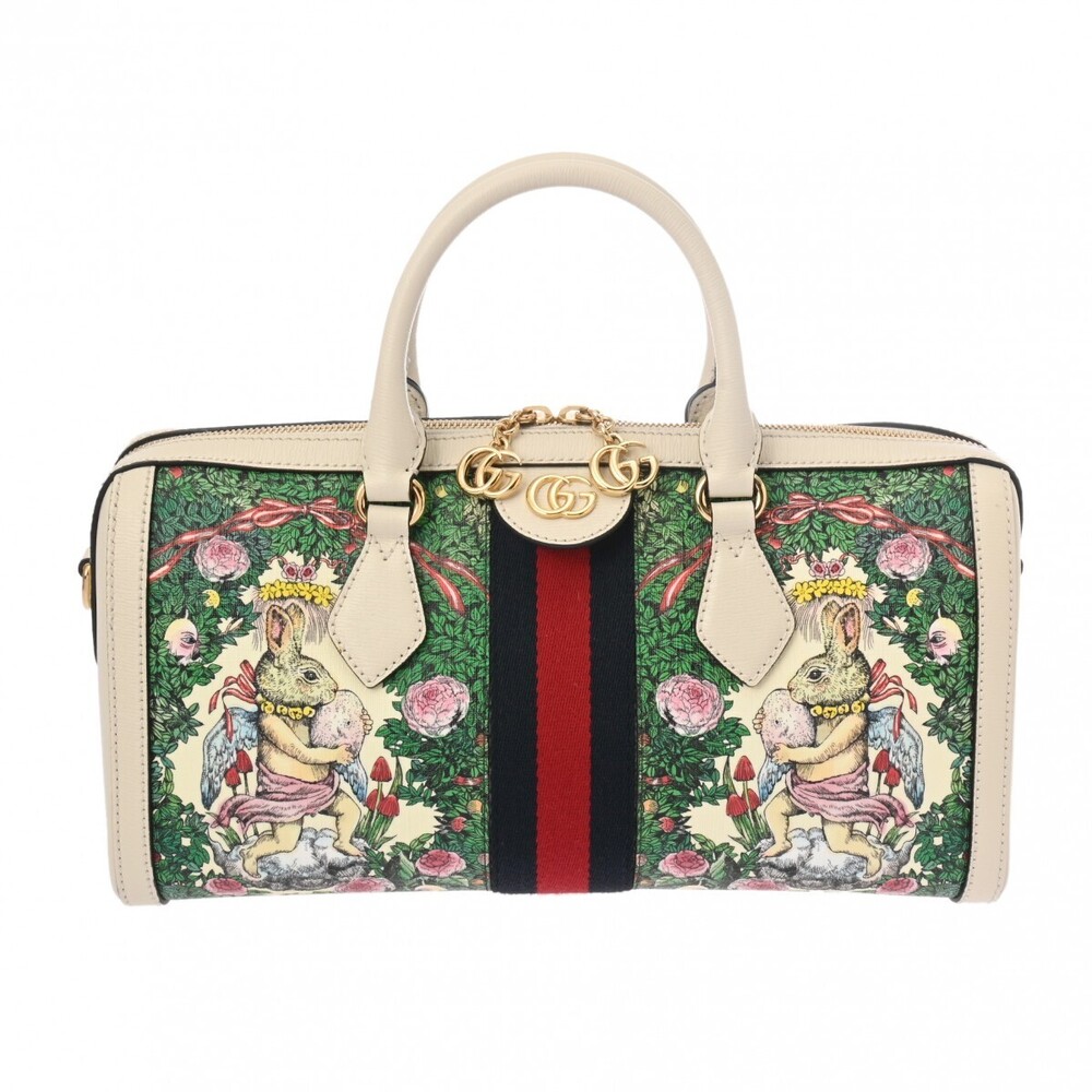 Gucci Boston Bag Yoko Higuchi White Green Leather Handbag
